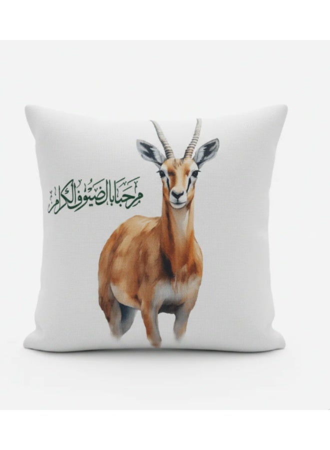 AKDC Gazal Square Decorative Cushion with Arabic Text Print – 45 cm Cotton with Synthetic Leather - Image 1